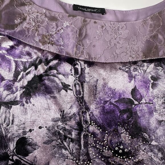 Level Eight Plus Purple Floral Velvet Top Sz 2X? Embellished Witchy Fairy Grunge - Picture 9 of 16
